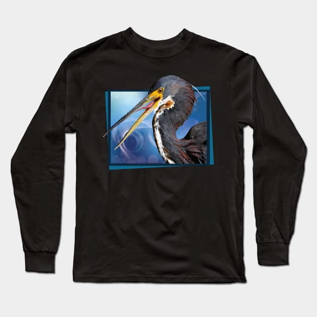 Tricolor Egret Long Sleeve T-Shirt by obscurite